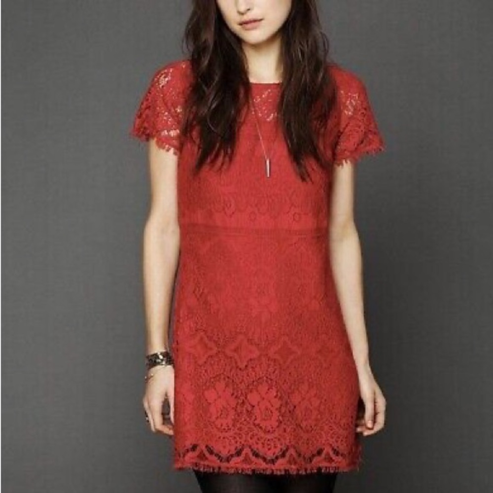 Y2K Free People vintage red lace cutout mini dress / 8 / Excellent condition